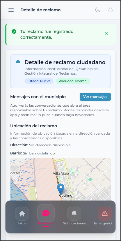 Detalle de reclamo — estado y trazabilidad