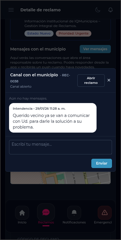 Canal con el municipio — mensajes