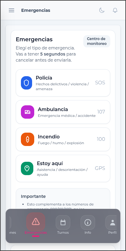 Emergencias — envío rápido